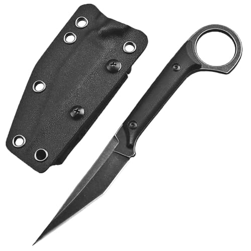 Kleines handliches werkzeug stahl messer scharf rutschfest Schwarz Survival Tragbare Camping outdoor messer edc Jagdmesser Neck knife messer Loch feststehendes messer multitool gürtelmesser/Scheide von Joa