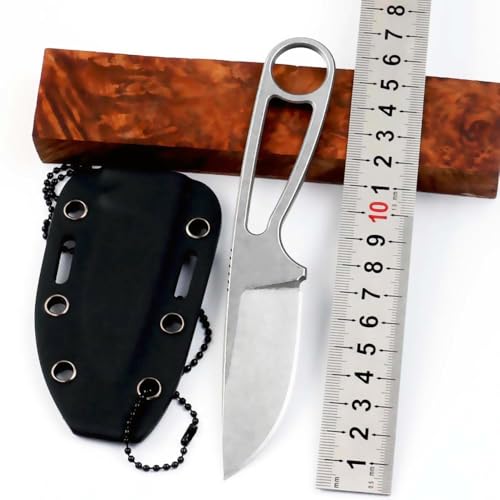 Kleines handliches werkzeug stahl messer scharf rutschfest Silber Survival Tragbare Camping outdoor messer edc Jagdmesser gegen Neck knife D2 Gerade Festesmesser Loch gürtelmesser,Geschenke Männer von Joa