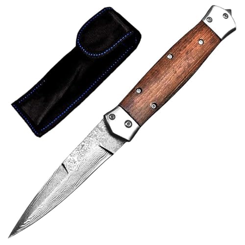 Slim Klappmesser camping taktisches taschenmesser damascus tanto edc Damaskus edelstahl messer Faltbar scharf klein outdoor messer survival Jagdmesser einhandmesser Holzgriff,geschenk für männer von Joa