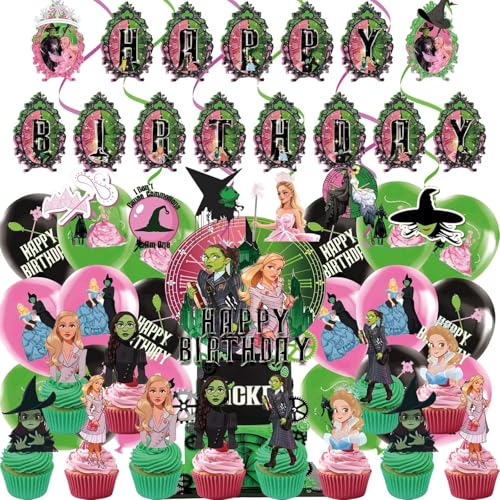 50pcs Magic Wicked Birthday Party Dekoration Set - 25 Cake Toppers + 18 Luftballons + 1 Geburtstag Banner + 6 Spiralen Wicked Party Dekorationen von Joalpysm