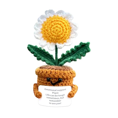 Joalpysm Emotionales Unterstützungsgeschenk, Häkelpuppe, lustige Häkelblumen mit Karte, positives Geschenk, positive gestrickte Blumen, emotionale Stützpflanze, positive Gänseblümchen, von Joalpysm