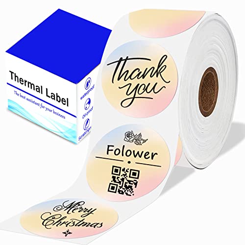 Joatuxul 2 Inch Round Thermal Sticker Labels, Self-Adhesive 2''×2'' Circle Direct Thermal Labels, Multi-Purpose thermal printer Labels for DIY Logo Design,Name Tag,QR Code, 500 Labels/1 Roll, colorful von Joatuxul