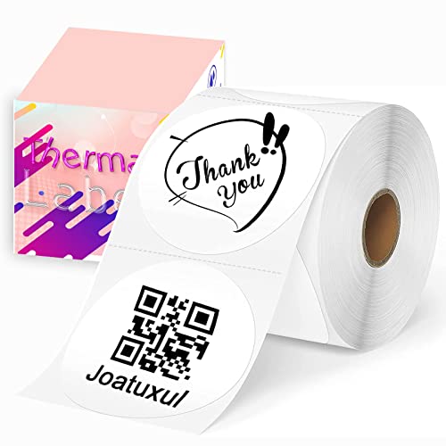 Joatuxul 3 Inch White Round Thermal Sticker Etiketten, selbstklebende Kreis Thermodirekt-Etiketten, DIY Design, QR Code, Namensschild, Markenetikett, Geschenketikett (Weiß 500 Etiketten/1 Rolle) von Joatuxul