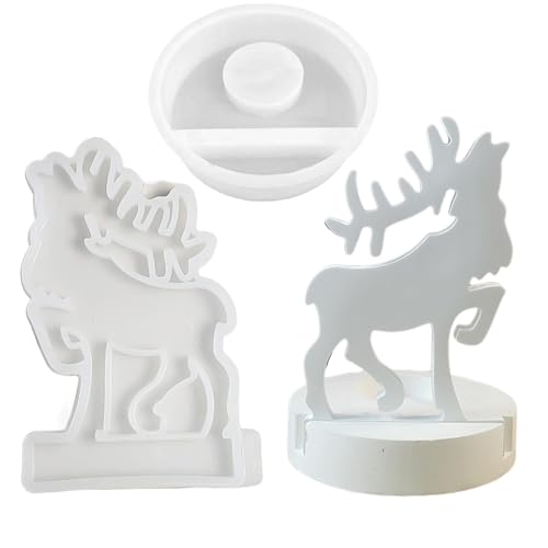 Silicone Candle Holder Mold - Moose-Shaped Christmas Candle Holders Mold | Plaster Candle Holder Decor Mold Scented Candle Holder | Base And Elk Candle Holder Mold Set for Wedding Home Table Decor von Joberio