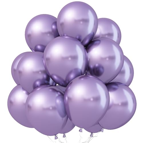 Luftballons Metallic Lila, 30 Stück 12 Zoll Chrom Hell Lila Flieder Ballons, Glänzend Dickes Violett Pastell Lila Metallisch Latex Helium Partyballon Set für Mädchen Geburtstag Jubiläum Babyparty Deko von Jobkoo