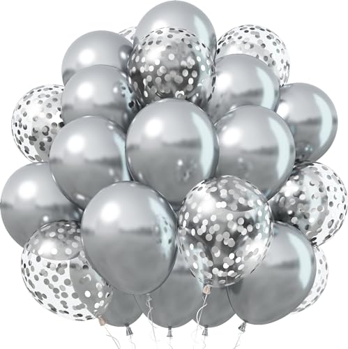 Luftballons Silber, 12 Zoll 40 Stück Metallic Chrom Silberne Konfetti Latex Ballons, Luftballon Glitzer Silber Metallisch Helium Partyballons Kit für Geburtstag Hochzeit Babyparty Silvester Dekoration von Jobkoo