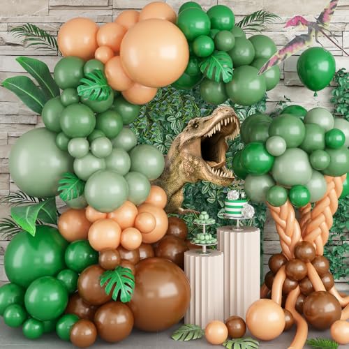 146 Stück Luftballon Girlande Grün Braun, Ballon Girlande Beige mit Braun Olivgrünen Smaragdgrün Kaffee Latex Matt Luftballons, Dschungel Safari Geburtstagsdeko Ballons für Jungen Babyparty von Jobkoo