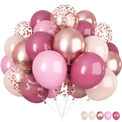 55 Stück Luftballons Rosa, 12 Zoll Doppellagige Beige Creme Retro Pastell Rosa Rot Party Ballons mit Rosegold Metallic Konfetti Latex Helium Ballon Set für Mädchen Geburtstag Hochzeit Verlobung Deko von Jobkoo