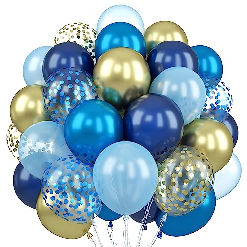 60 Stück Blau Gold Luftballons, 12 Zoll Marineblau Hellblau Party Ballons mit Metallic Chrom Gold Blau Helium Luftballon Blau Gold Konfetti Latex Ballons für Geburtstag Hochzeit Babyparty Dekorationen von Jobkoo