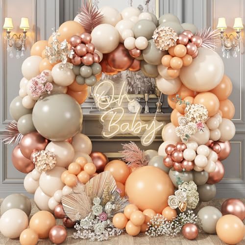 Ballon Girlande Beige, Doppelt Gefüllter Luftballons Beige, 109 Stück Luftballon Girlande Braun mit Metallic Luftballons Rosegold, Retro Apricot Ballons für Mädchen Geburtstag Babyparty Party Deko von Jobkoo