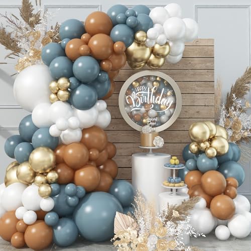 Luftballon Girlande Blau Braun, 107 Stück Waldtiere Dschungel Geburtstag Deko Braun Türkis Weiß Gold Ballons Girlande mit Folienballon Waldtiere für Kinder Safari Babyparty Geburtstag Party Dekoration von Jobkoo