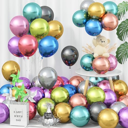 Jobkoo 5 Zoll Luftballons Metallic, 50 Stück Klein Rund Chrom Bunt Helium Latex Ballon, Metallicfarben Bunte Party Ballons Metallic Für Hochzeit Disco Verlobung Geburtstag 80er 90er Jahre Party Deko von Jobkoo