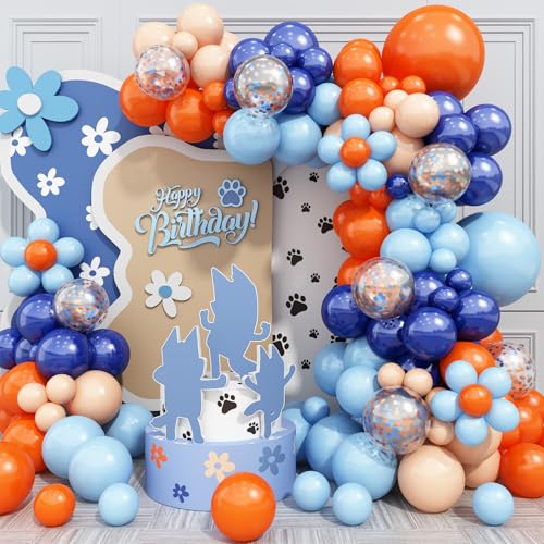 144 Stück Blau Orange Luftballons Girlande, Marineblau Pastell Orange Ballons Girlande mit Orange Blau Konfetti Ballons, Hellblau Orange Party Dekorations für Jungen Kinder Geburtstagsdeko Daisy Party von Jobkoo