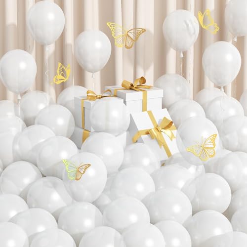 Mini Luftballons Weiß 100 Stück, 5 Zoll Riesen Perlweiß Latex Ballons Klein, Perlmutt Weiss Kleine Party Ballon für Girlande, Perle Weiße Helium Weisse Ballon für Geburtstagsdeko Babyparty Taufe Deko von Jobkoo