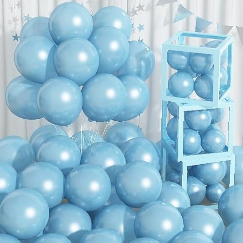 Luftballons Blau 12 Zoll, 60 Stück Perlen Hellblau Glänzend Luftballon, Perlmutt Blaue Latex Helium Ballons Blau für Kinder Mädchen Hochzeit Dunkelblau Marineblau Geburtstagsdeko Babyparty Deko von Jobkoo