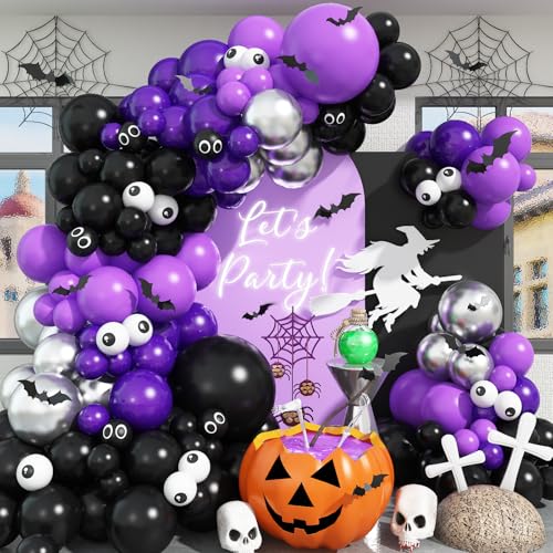 Jobkoo Schwarz Lila Silber Ballon Girlande, Luftballon Lila Schwarz Metallic Silber Dunkellila Ballons Deko Luftballon Schwarz Lila Silber für Bachelor Master Abschluss Geburtstag Halloween Party Deko von Jobkoo