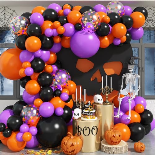 Jobkoo Schwarz Orange Lila Luftballon Girlande, Matt Schwarz Lila Orange Konfetti Latex Ballon Girlande Orange Schwarz Lila Helium Ballons für Bachelor Master Abschluss Geburtstag Halloween Party Deko von Jobkoo