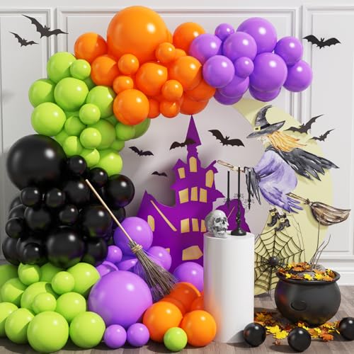 Halloween Luftballon Girlande, 134 Stück Orange Schwarz Lila Grün Latex Luftballons Halloween Deko Set Halloween Party Ballon Girlande für Kinder Halloween Geburtstag Party Dekoration Drinnen Draußen von Jobkoo