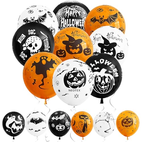 Halloween Luftballons, 60 Stück Halloween Dekoration Ballons 15 Style Halloween Party Ballons Kürbis Skelette Gruselig Halloween Deko Set für Kinder Halloween Geburtstag Party Deko Drinnen Draußen von Jobkoo