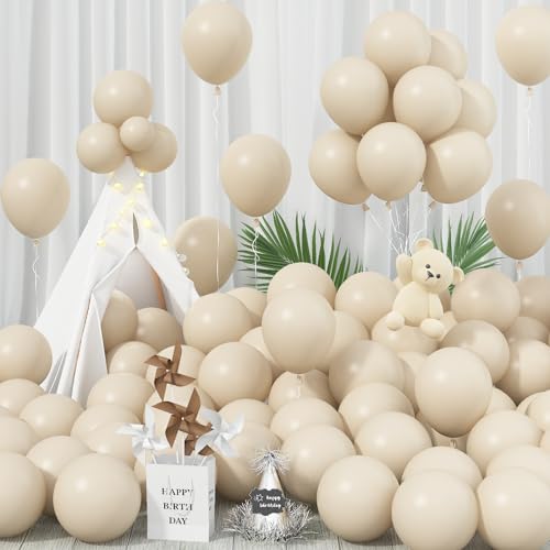 Jobkoo 100 Stück Luftballons Beige, 12 Zoll Matt Ballon Boho Weiß Creme, Sand Weiss Latex Helium Luftallon, Nude Sandweiß Party Ballons Beige Für Geburtstag Babyparty Hochzeit Verlobung Party Deko von Jobkoo