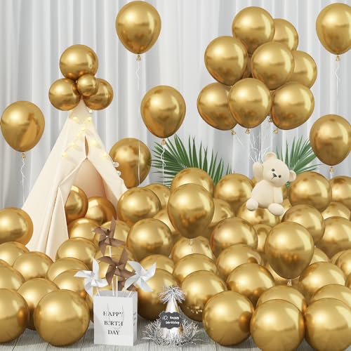 Jobkoo 100 Stück Luftballons Gold, 12 Zoll Matt Ballon Golden, Metallic Gold Latex Helium Luftallon, Chrom Goldene Metallic Party Ballons Für Geburtstag Abschluss Hochzeit Verlobung Babyparty Deko von Jobkoo