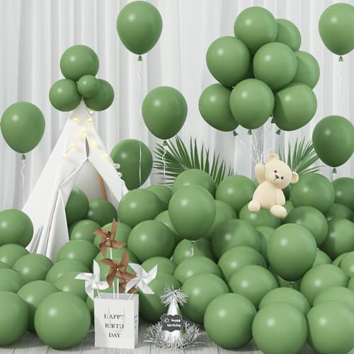 Jobkoo 100 Stück Luftballons Grün, 12 Zoll Matt Ballon Salbeigrün, Boho Eukalyptus Grüne Latex Helium Luftallon, Avocado Sage Grün Party Ballons Olivgrüne Für Geburtstag Babyparty Hochzeit Party Deko von Jobkoo