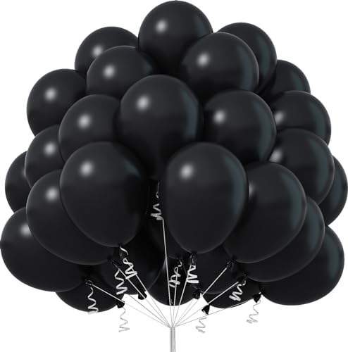 Jobkoo Luftballons Schwarz, 50 Stück 12 Zoll Matt Party Ballons Schwarze, Schwarz Latex Luftallon, Schwarz Helium Ballon Für Männer Frauen Geburtstag Hochzeit Ruhestand Halloween Party Dekorarion von Jobkoo