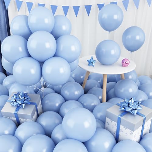 Luftballons Blau 12 Zoll, 60 Stück Pastell Blaue Luftballon Set, Matte Hellblaue Latex Blaue Ballons, Macaron Helium Ballon Blau für Junge Geburtstag Hochzeit Verlobung Babyparty Taufe Party Deko von Jobkoo