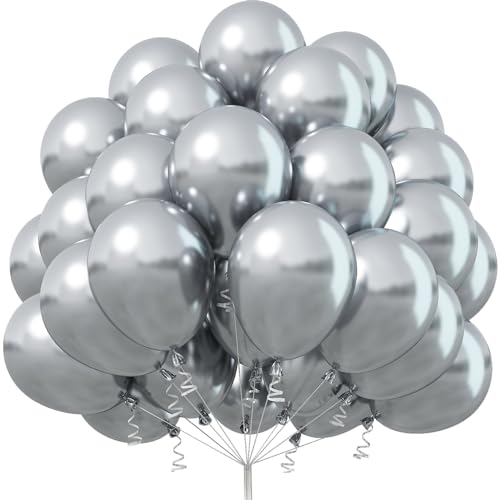 Jobkoo Luftballons Silber, 50 Stück 12 Zoll Matt Party Ballons Metallic Silber, Chrom Silber Metallic Latex Luftallon Metallisch Silberne Helium Ballon Für Geburtstag Abschluss Hochzeit Babyparty Deko von Jobkoo