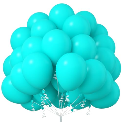 Jobkoo Luftballons Türkis 12 Zoll Türkis Blau Latex Ballons 50 Stück Matt Turquoise Hellblau Helium Ballon Blaugrün Party Luftballon Set für Kinder Junge Geburtstag Hochzeit Hawaii Babyparty Deko von Jobkoo