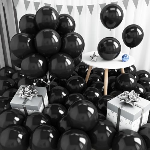 Jobkoo Luftballons Schwarz, 60 Stück 12 Zoll Schwarz luftballons für Girlande, Latex Helium Matte Schwarze Ballons für Männer Frauen Hochzeit Ruhestand Abschluss Halloween Party Geburtstag Deko von Jobkoo