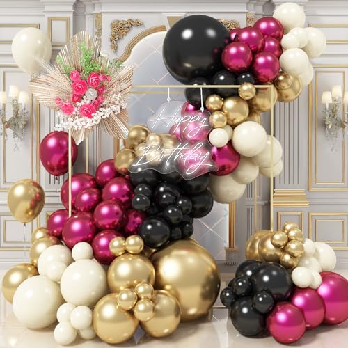 Luftballon Girlande Pink Schwarz Weiß Gold, Doppelschichten Rosa Pink Beige Schwarz Ballon Girlande Rosa Rot Magenta Gold Latexballons Set für Mädchen Frau Geburtstag Babyparty Hochzeit Party Deko von Jobkoo