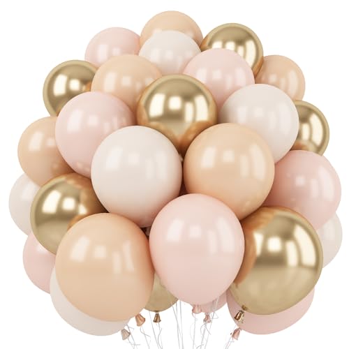 Luftballons Beige Aprikose Gold, 12 Zoll Doppelschichten Nude Apricot Latex Ballons, Sand Weiß Creme Metallic Dunkelgold Luftballon für Mädchen Frauen Boho Geburtstag Baby Shower Hochzeit Party Deko von Jobkoo