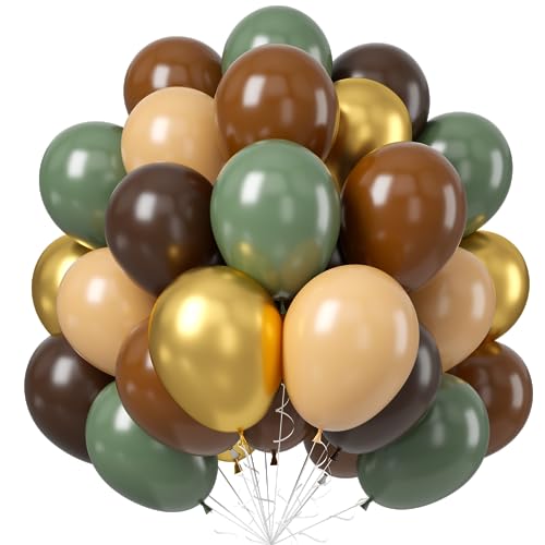 Jobkoo Luftballons Grün Braun 60 Stück 12 Zoll Salbeigrün Beige Braune Dschungel Latex Ballons Braun Avocado grüne Gold Khaki Helium Ballon für Geburtstag Hochzeit Safari Waldtiere Babyparty Deko von Jobkoo