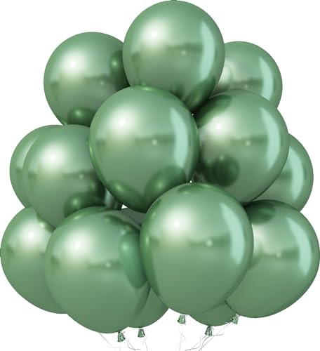 Luftballons Metallic Grün, 30 Stück 12 Zoll Chrom Sage Grün Ballons, Glänzend Dickes Retro Olivgrün Salbeigrün Metallisch Latex Helium Partyballon Set für Geburtstag Dschungel Abschluss Babyparty Deko von Jobkoo