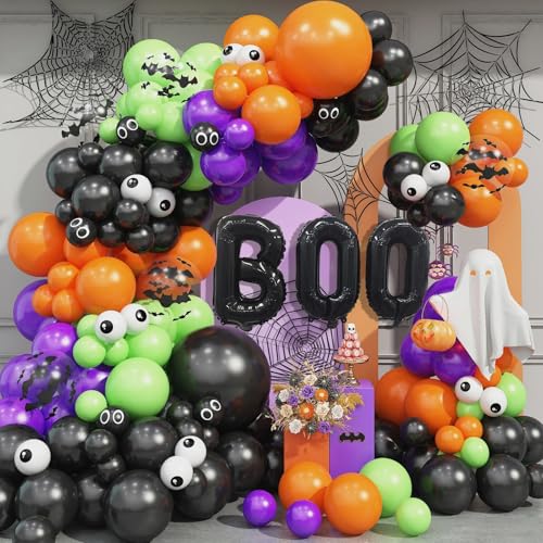 Halloween Luftballon Girlande, Schwarz Lila Grün Orange Ballon Girlande mit BOO Folienballons, Spinne Luftballons Augapfel Ballons, Halloween Deko Outdoor für Halloween Party Deko Geburtstag von Jobkoo