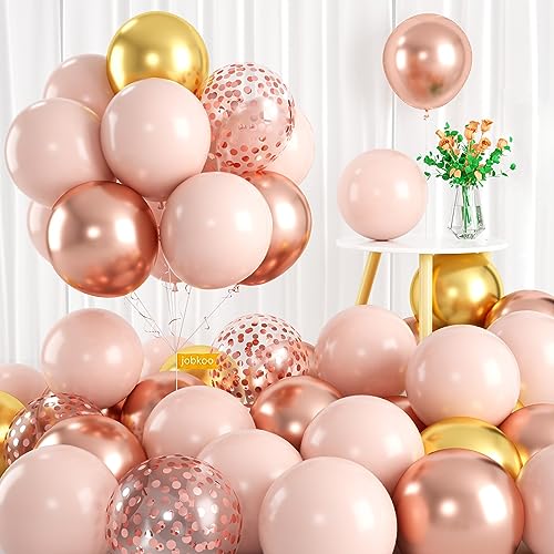 Luftballons Rosa Rosegold, 60 Stück Macaron Orange Ballons Set mit Rosegold Konfetti Luftballons Metallic Rosegold Metallic Gold Luftballons, Macaron Orange Luftballons für Frauen Deko Geburtstag von Jobkoo