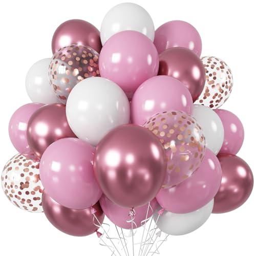 Luftballons Rosa Weiß, 60 Stück Hellrosa Weiss Helium Ballons mit Metallic Pink Luftballon Rosegold Konfetti Party Latex Ballons Set für Mädchen Babyparty Geburtstagdeko Hochzeit Party Dekoration von Jobkoo