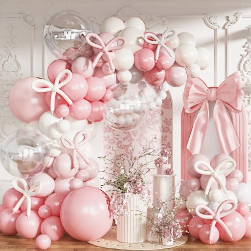 Luftballons Girlande Rosa Weiß, 134 Stück Retro Rosa Pink Weiß Ballons mit 18 Zoll Bobo Klar Luftballons*5, Rosa Modellierballons als Schleifen für Mädchen Geburtstag Babyparty Hochzeit Dekorations von Jobkoo