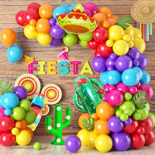 Mexikanische Deko Mexiko Fiesta Ballons Regenbogen Luftballon Girlande Bunte mit Mexikanisch Lama Kaktus Jumbo Folien Ballons für Fiesta Mexicana Karneval Geburtstag Party Dekoration von Jobkoo