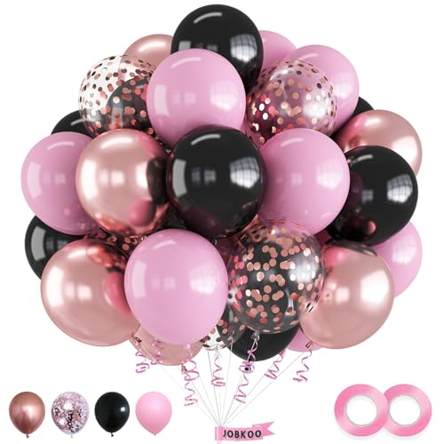 Luftballons Rosa Schwarz, 55 Stück Pink Rosa Schwarz Luftballons Set mit Konfetti Rosegold Luftballons Metallic Roségold Luftballons für Mädchen Frauen Hochzeit Geburtstag Prinzessin Party Deko von Jobkoo