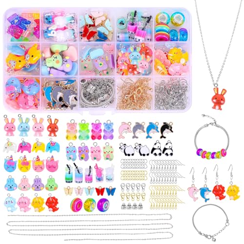 Jodimitty 214 Stück Tier Charms Anhänger Set Hase Delphin Dinosaurier Einhorn Charms Set Schmuck Selber Machen für Ohrringe Halsketten Armband, Bär Elefant Pandas Anhänger Kawaii Accessoires von Jodimitty