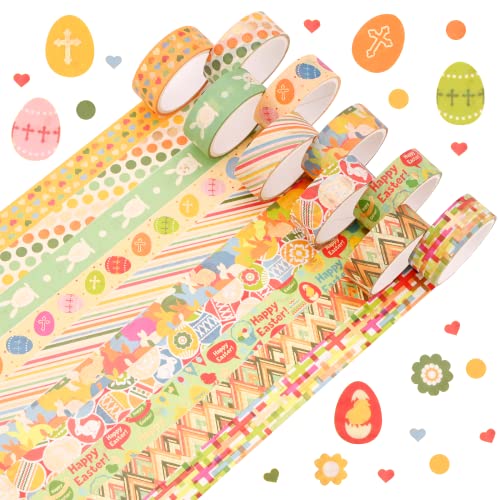 10 Rollen Ostereier Washi Tape Set,Gold Dekorative Masking Tapes Ei Kaninchen Aufkleber Selbstklebendes Klebeband für Ostern Kunst Handwerk DIY Scrapbook Planer Geschenk Verpackung Dekorationen von Jodsen