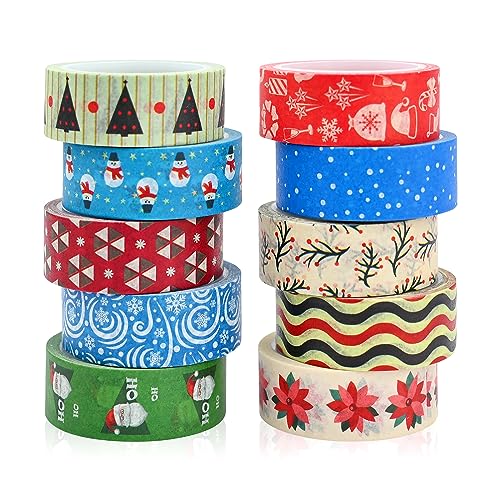 10 Rollen Weihnachten Klebeband Klebeaufkleber Washi Tape Set Klebeband Zum Basteln Weihnachten Washi Making Scrapbooking Tape Dekorative Klebeband für Verpackung von Jodsen