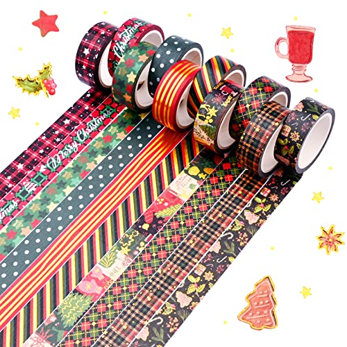 10 Rollen Weihnachten Washi Tape Set,Dekoband Masking Tape 15mm Dekorative Selbstklebendes Papier Klebeband für Weihnachten Kunst Handwerk Tape DIY Scrapbooking Planer Geschenkverpackung Dekorationen von Jodsen