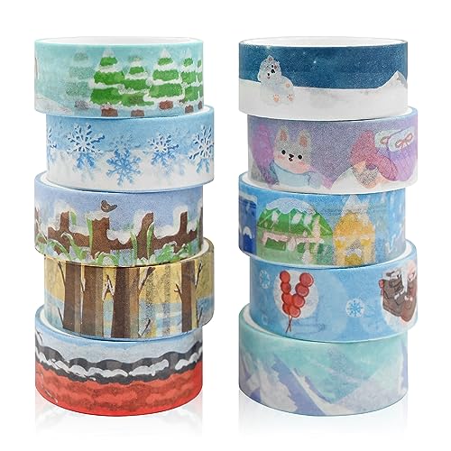 10 Rollen Weihnachten Washi Tape Set,Dekoband Masking Tape Dekorative Selbstklebendes Papier Klebeband für Weihnachten Winter Kunst Handwerk Tape DIY Scrapbooking Geschenkverpackung Dekorationen von Jodsen