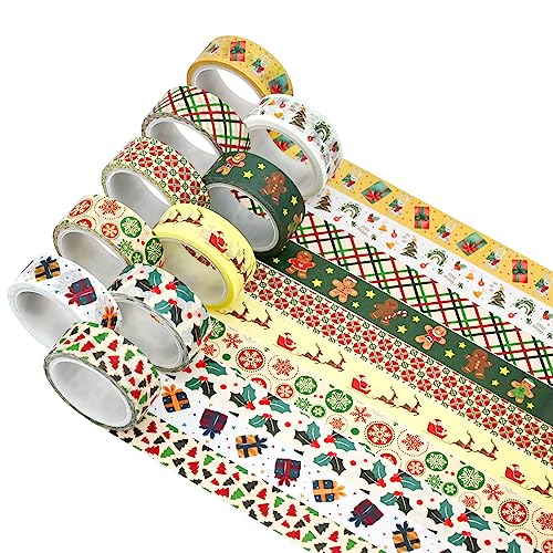 10 Rolls Weihnachten Washi Tape Set Vintage Dekorative Klebeband Xmas Geschenke Urlaub Papierklebeband Elche Scrapbooking Tape Beschreibbare Dekorative Tapes Ästhetic Washi Tape für Geschenkverpackung von Jodsen