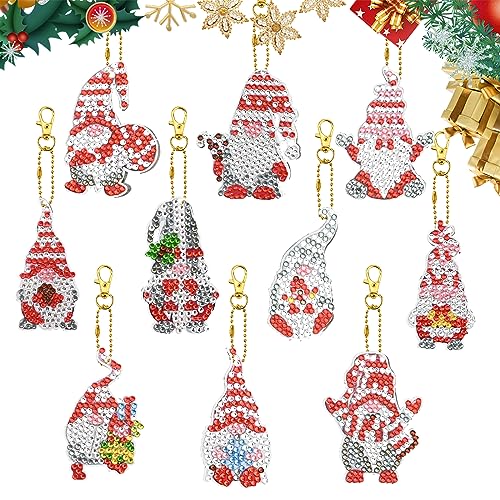 10 Stück Weihnachten 5D Diamond Painting Anhänger,Doppelseitig Zwerge DIY Diamant Malerei Schlüsselanhänger Kits für Kinder Erwachsene,Weihnachtsmann Schlüsselbund Stickerei Kunst Ornamente Dekoration von Jodsen