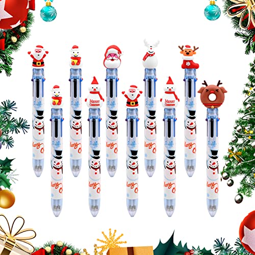 10 Stück Weihnachtskugelschreiber,6 Farben Süße Karikatur Weihnachten Multicolor Kugelschreiber Weihnachtsmann Rentier Schneemänner Weihnachtssocken Rollerball Kugelschreiber für Schüler Office von Jodsen