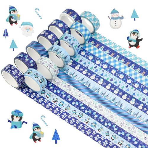 12 Rollen Blaues Washi Tape Set Winter Snowflake Designs Holiday Tape für Craft Supplies Schneemann Ästhetische selbstklebendes Papier Sticker Kunst dekorative Maskierung Scrapbook Klebeband für DIY von Jodsen